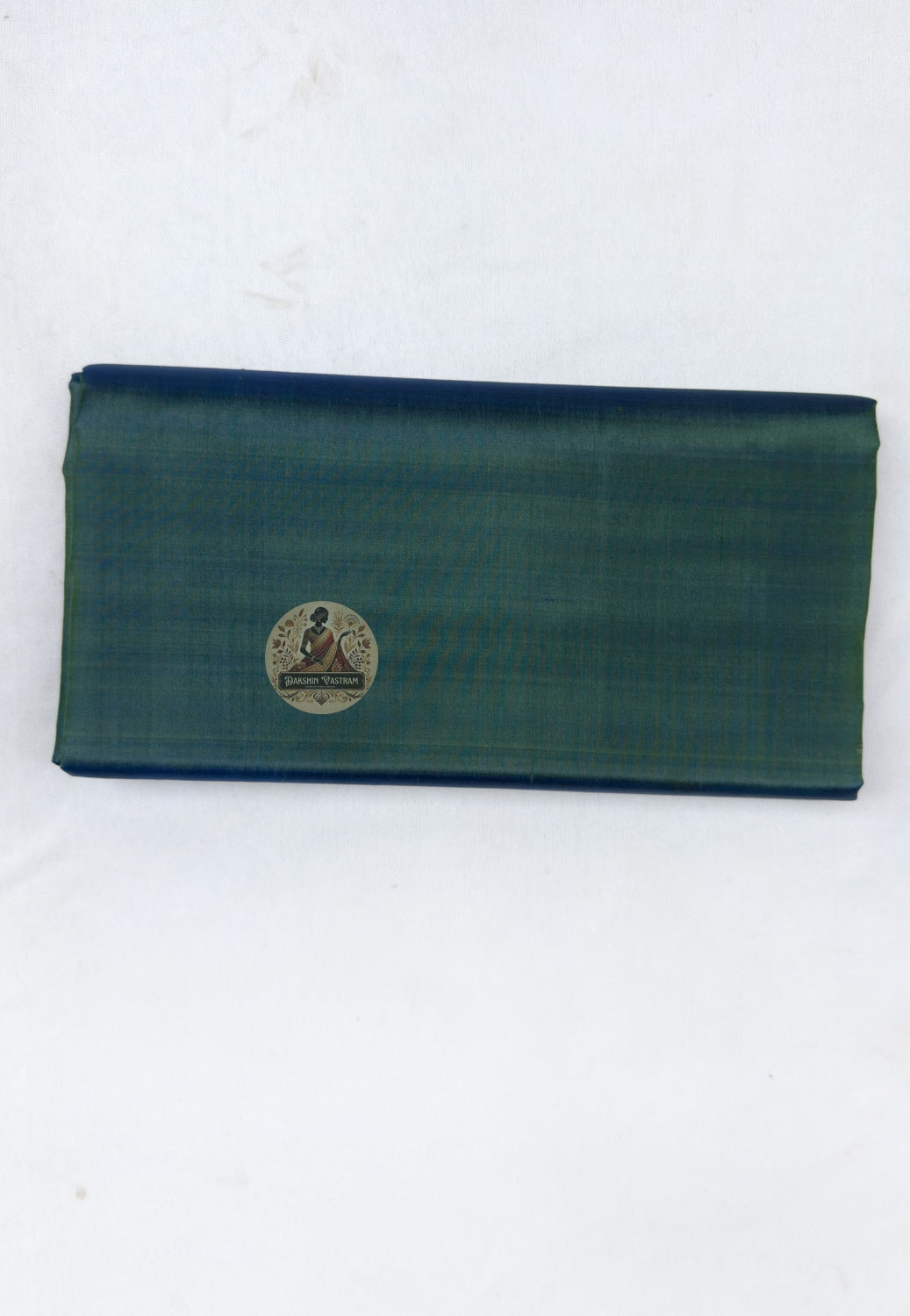 Full saree view of deep green Bishnupur handloom silk saree with a continuous plain design