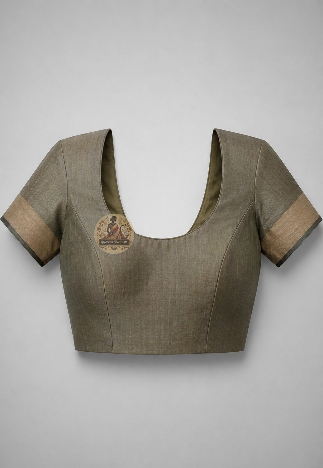 Matching unstitched blouse piece of Bishnupur Katan silk saree in pure naturally lustrous Katan silk with border trim, included with saree for tailoring — the return fabric carried through