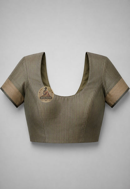 Matching unstitched blouse piece of Bishnupur Katan silk saree in pure naturally lustrous Katan silk with border trim, included with saree for tailoring — the return fabric carried through
