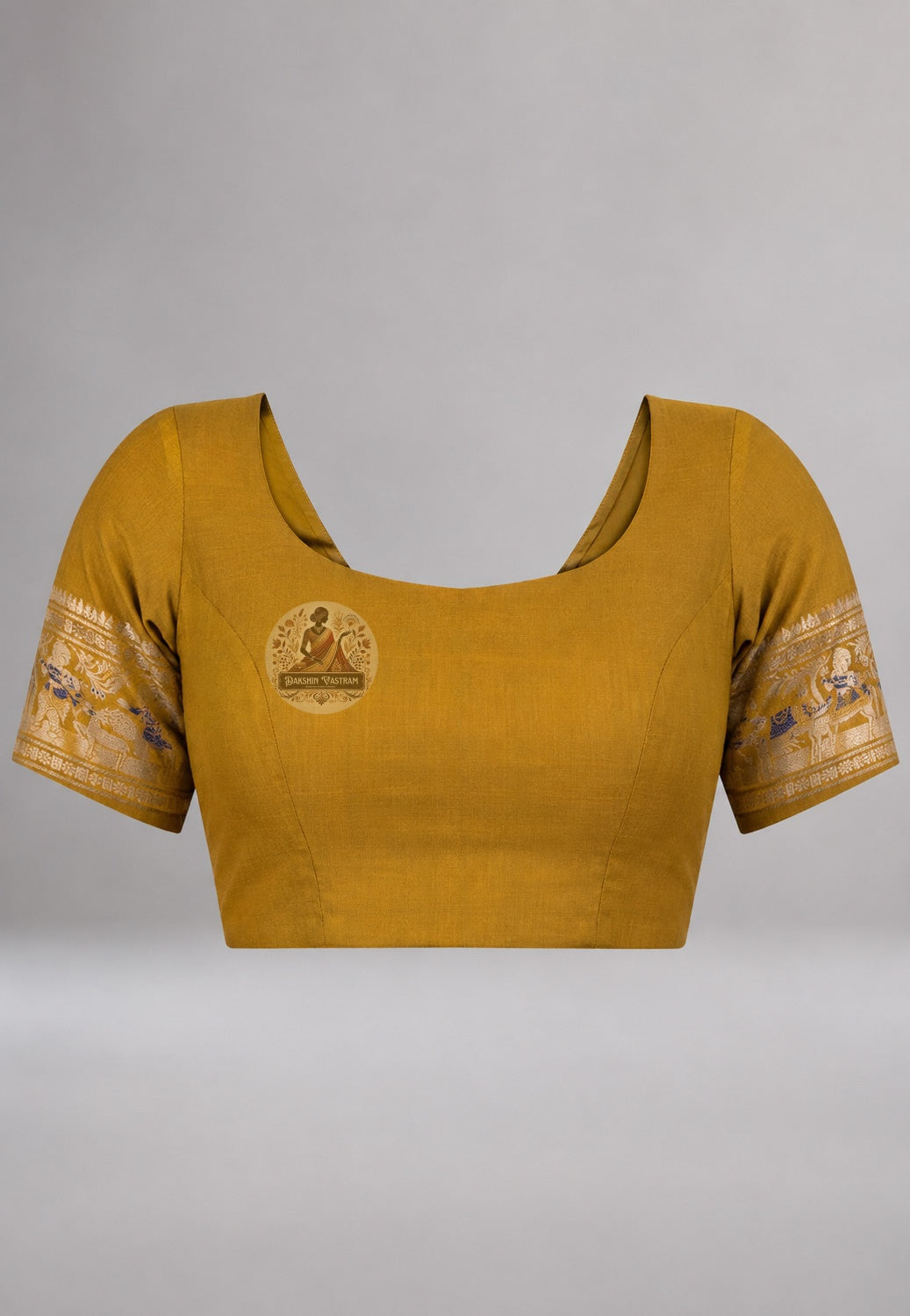 Matching blouse piece included with Swarnachari handloom cotton saree, golden border detail, West Bengal handwoven