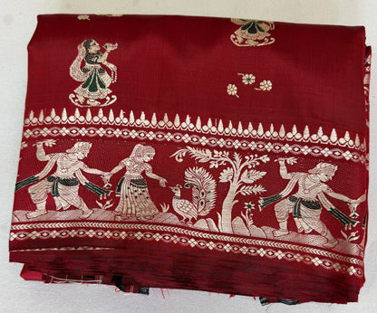 Buy Baluchari Silk Saree online – Front view with mythological motif
