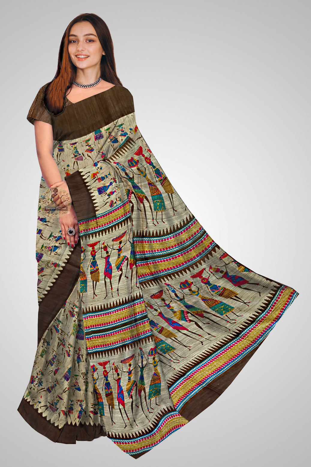 Buy Tussar Saree online – Handwoven silk saree front profile