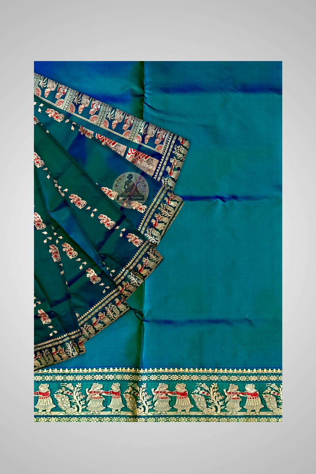 Buy Pure Silk Baluchari Saree – Close-up of weave and traditional detailing