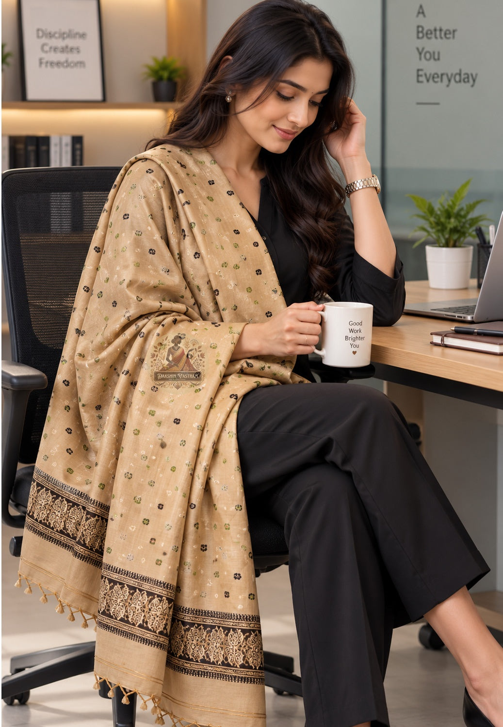 Front view of Baluchari silk stole showing pure silk body with individually woven mythology and Bishnupur terracotta temple motifs in Bengali handloom storytelling tradition