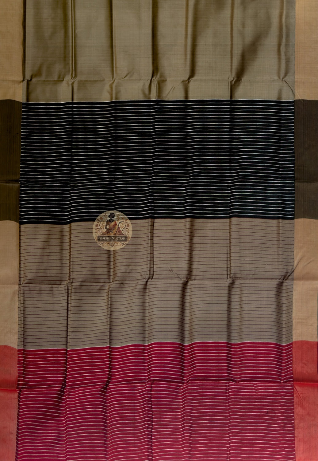 Rear view of handloom Bishnupur Katan silk saree displaying clean Katan silk fall with restrained border, a quiet statement that is simply there and that is enough