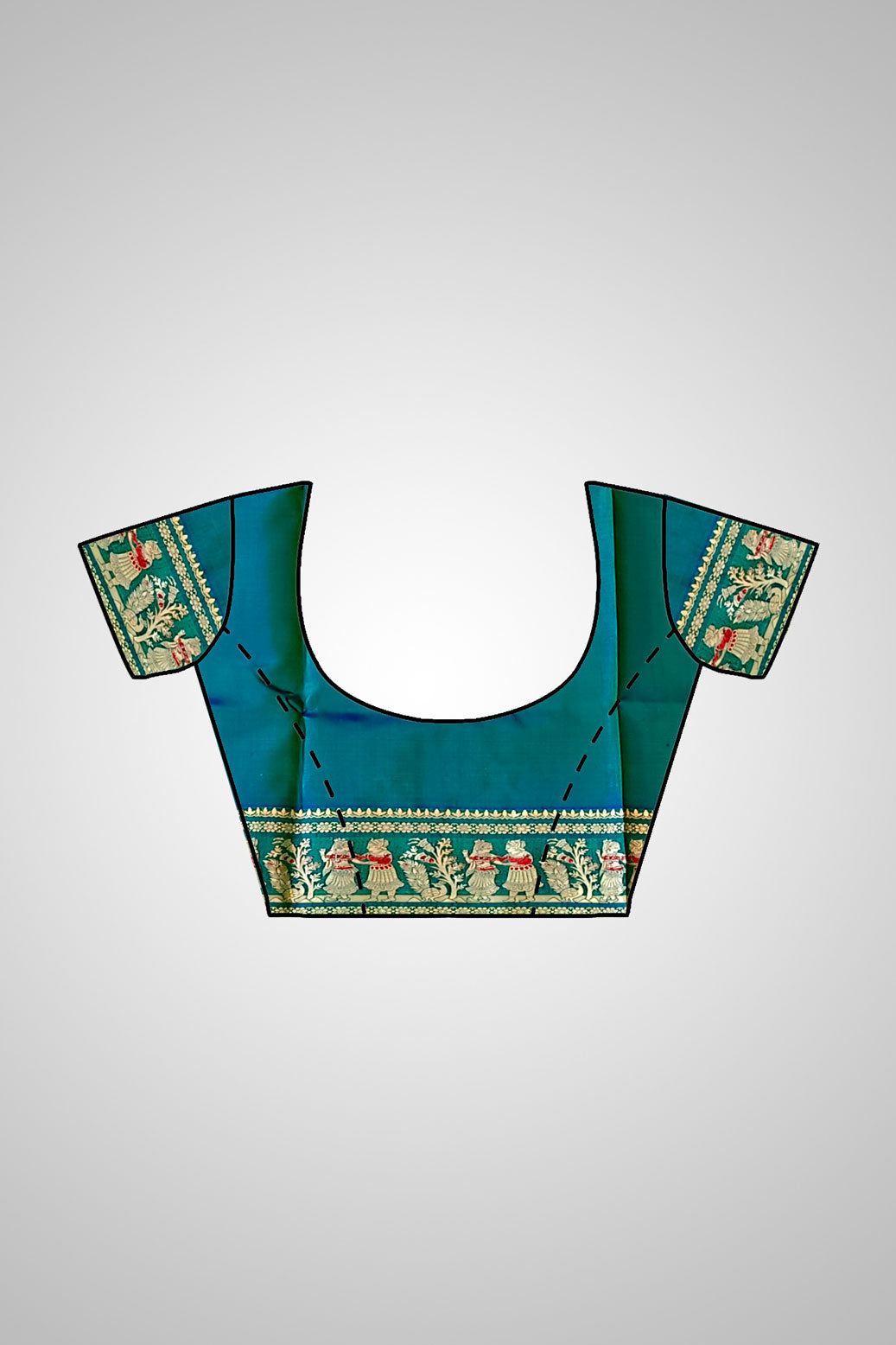 Shop Indian Baluchari Saree online – Saree with matching blouse displayed
