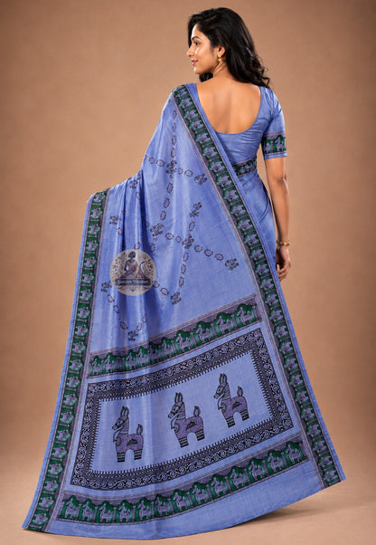 Side view of Bishnupur Pure Katan Silk Saree showing weighted drape and handloom zari border detail