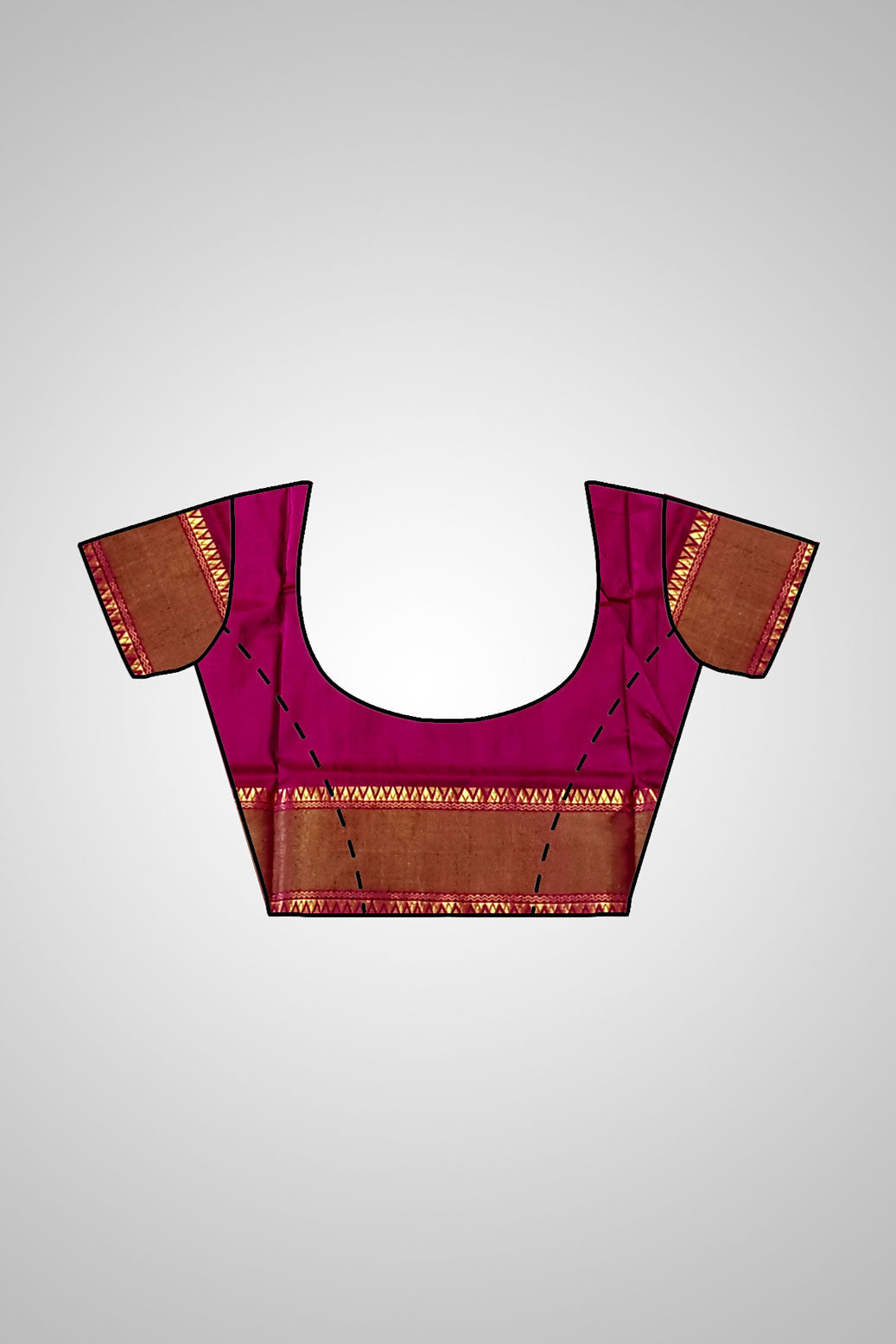 Buy Pure Silk Saree online – Saree and stitched blouse displayed