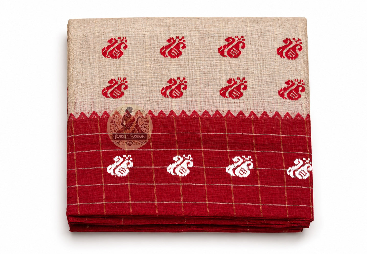 Close-up of woven border on handloom cotton saree showing artisan craftsmanship