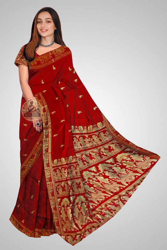 Buy Baluchari Silk Saree online – Front view of mythological motif design