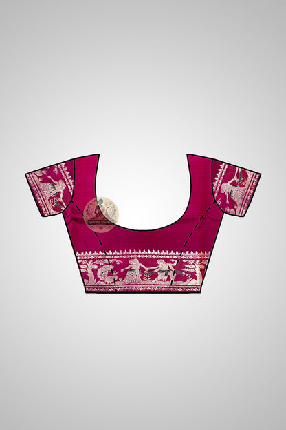 Baluchari saree pallu flat lay showing intricate