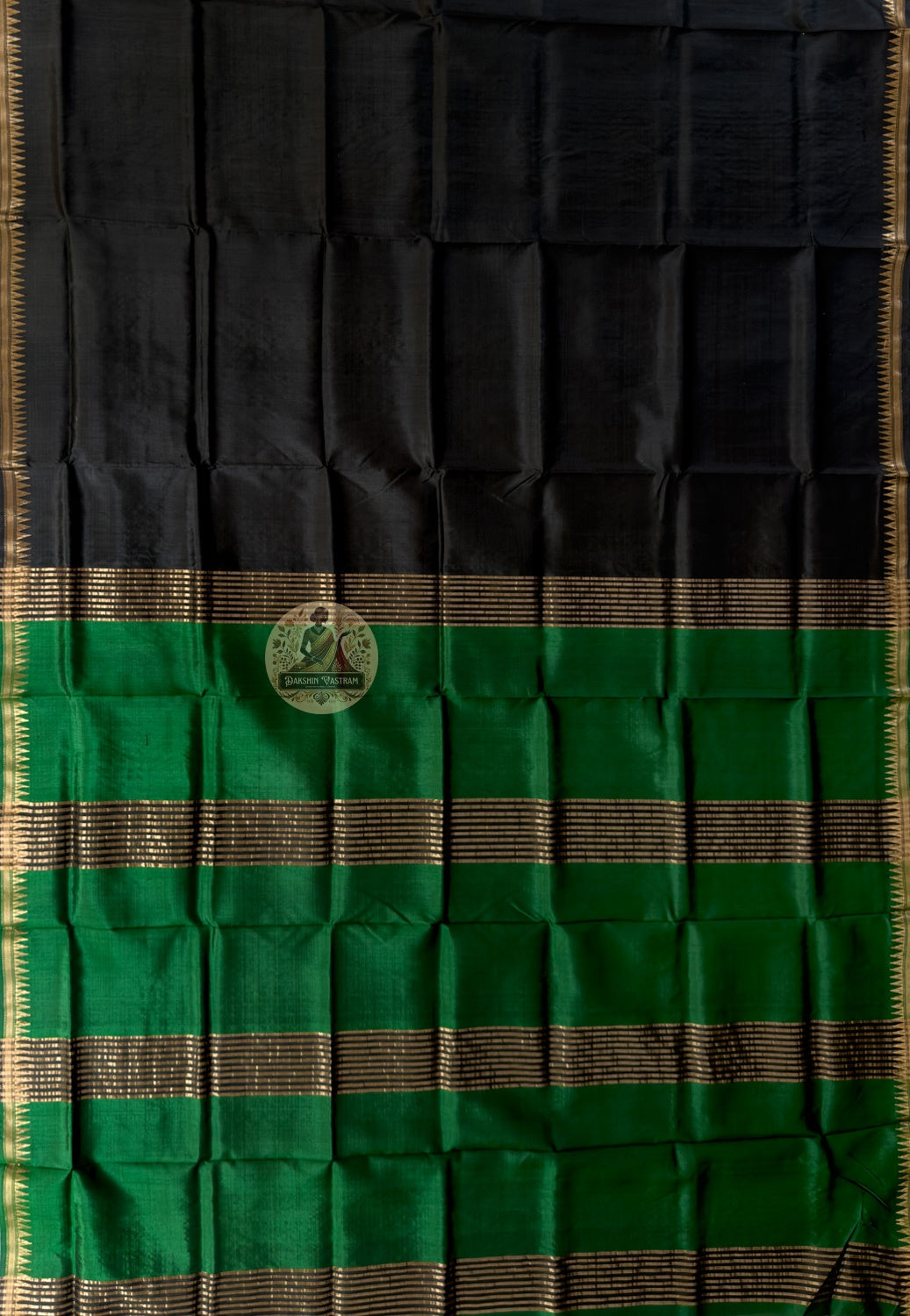 Close-up of Bishnupur Katan silk saree weave showing tightly woven pure silk texture and traditional Bengal buti motif detail