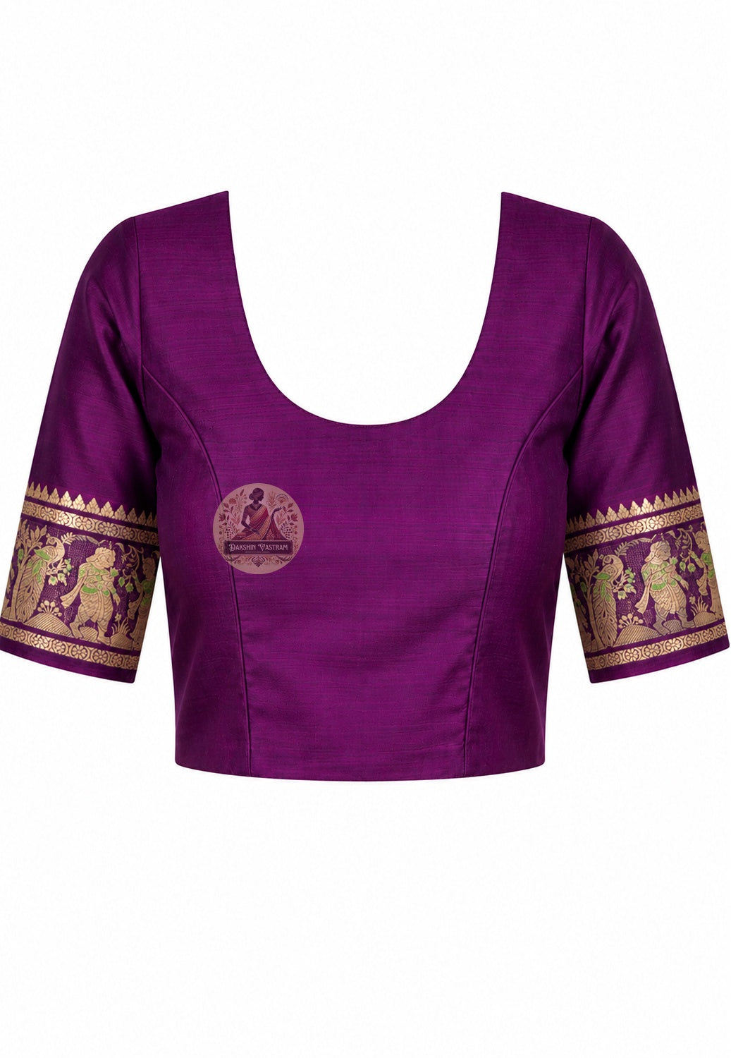 Unstitched matching blouse piece of Swarnachari silk saree in pure handloom silk with woven golden zari border trim