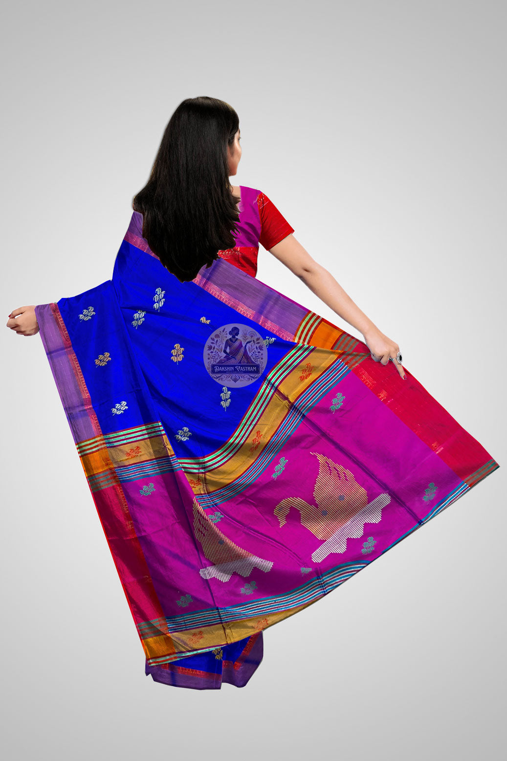 Buy Luxury Handloom Saree – Rear view highlighting design flow