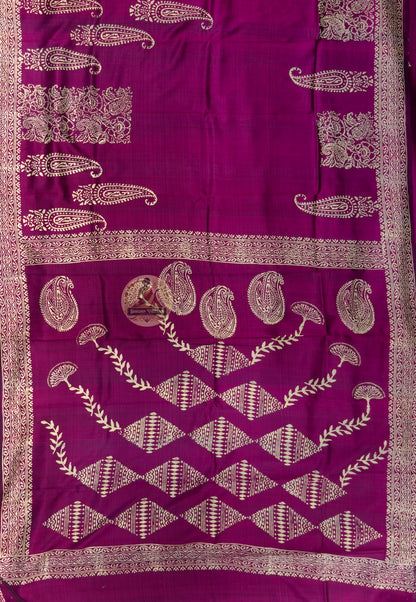 Back view of unstitched blouse piece from Bishnupur Handloom Katan Silk Saree, showcasing the tight handloom weave and artisan silk craftsmanship of West Bengal