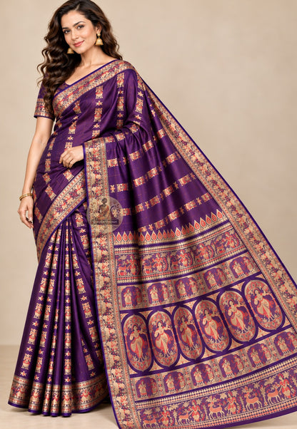 Front view of Swarnachari handloom saree by Dakshin Vastram