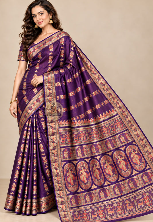 Front view of Swarnachari handloom saree by Dakshin Vastram