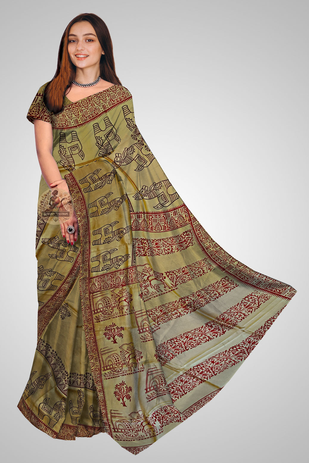 Buy Bengal Silk Saree online – Traditional Katan silk front view