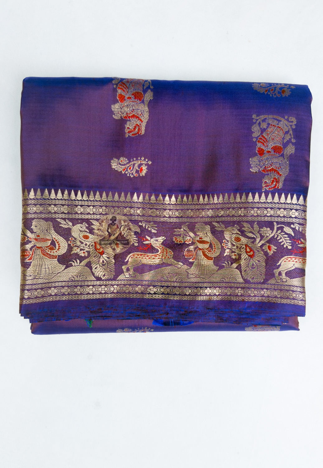 Full saree view of Swarnachari handloom saree showing the overall design⠋
