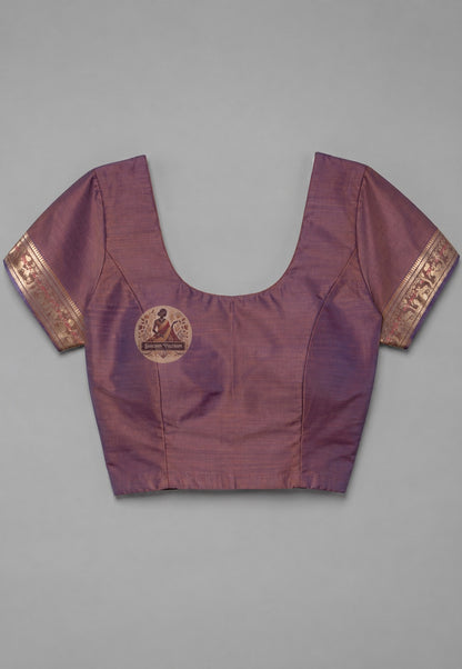 Included blouse piece for Swarnachari silk saree showing silk fabric texture and colour match