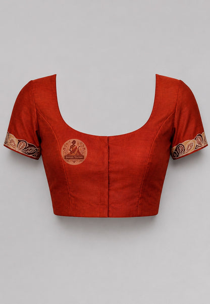 Close-up of blouse piece of Bishnupur Pure Katan Silk Saree featuring hand-woven traditional border detailing in fine pure Katan silk, part of Dakshin Vastram Durga Puja Collection 2026