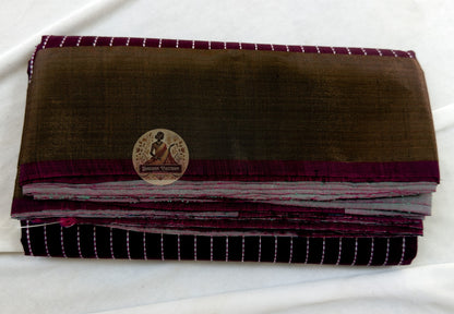 Full view of Bishnupur Pure Katan Silk Saree laid flat, handloom West Bengal, with blouse piece