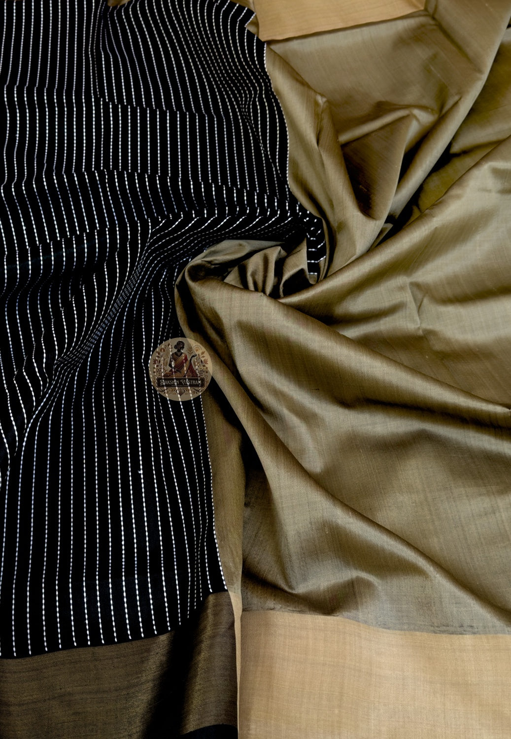 Close-up of handloom Bishnupur Katan silk saree showing tight heritage weave with natural lustre that earns attention without asking, Bishnupur West Bengal classical loom tradition