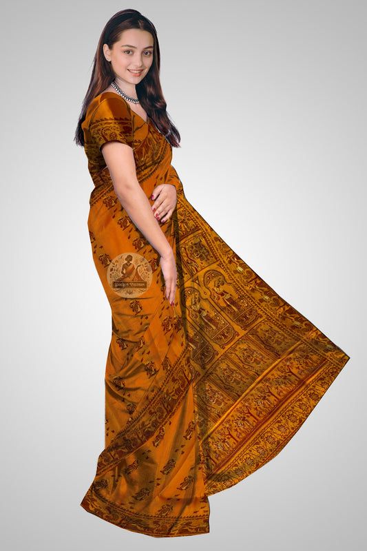 Shop Baluchari pure silk saree – side view showing woven motifs