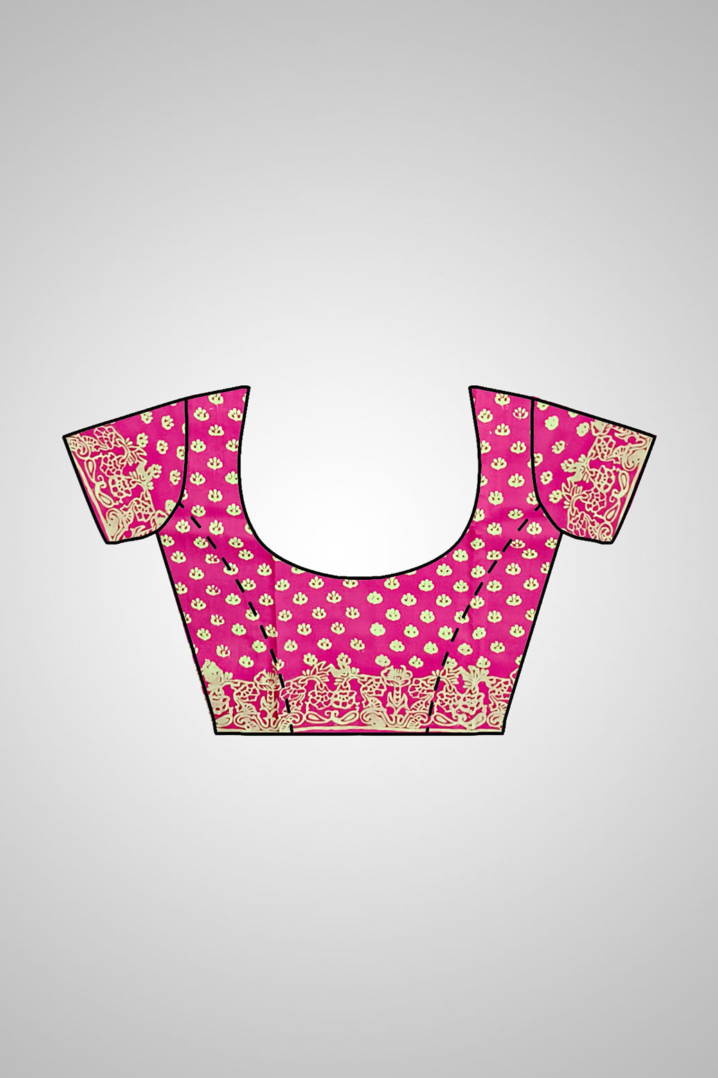 Buy Block Printed Pure Silk Saree – Full saree with blouse set view