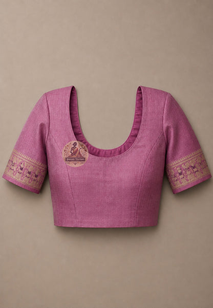 Matching blouse piece included with Swarnachari Silk Saree golden zari Radha-Krishna handloom Bengal West Bengal