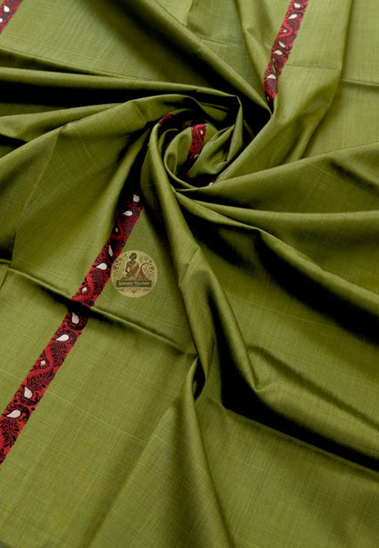 Flat lay of Bishnupur Baluchari pure silk contemporary festive stole showing full handloom narrative motif composition and geometric floral woven border