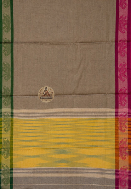 Close-up of handwoven weave texture on pure cotton saree from West Bengal artisan loom