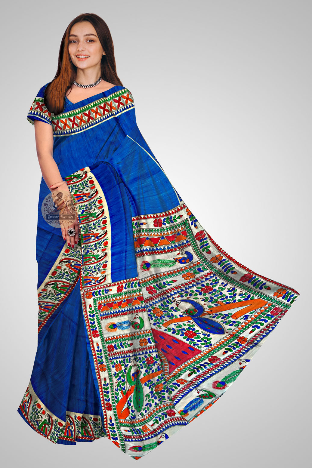 Buy Tussar Silk Saree – Front view showing full drape
