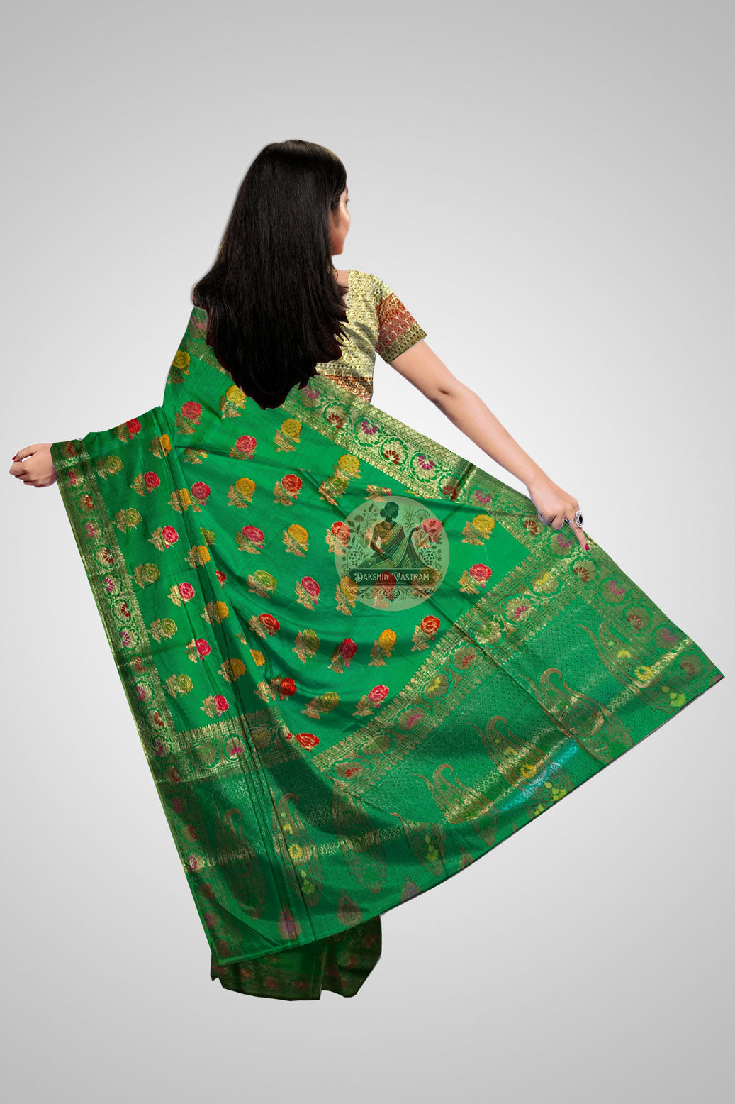 Explore Muga Silk Sarees – Rear angle showing detailed pallu design