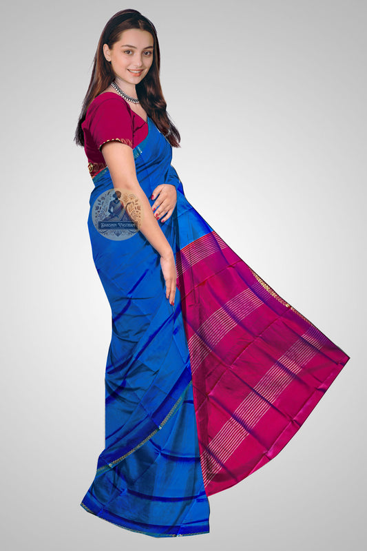 Shop Zari Border Silk Saree online – Side angle view in natural silk drape