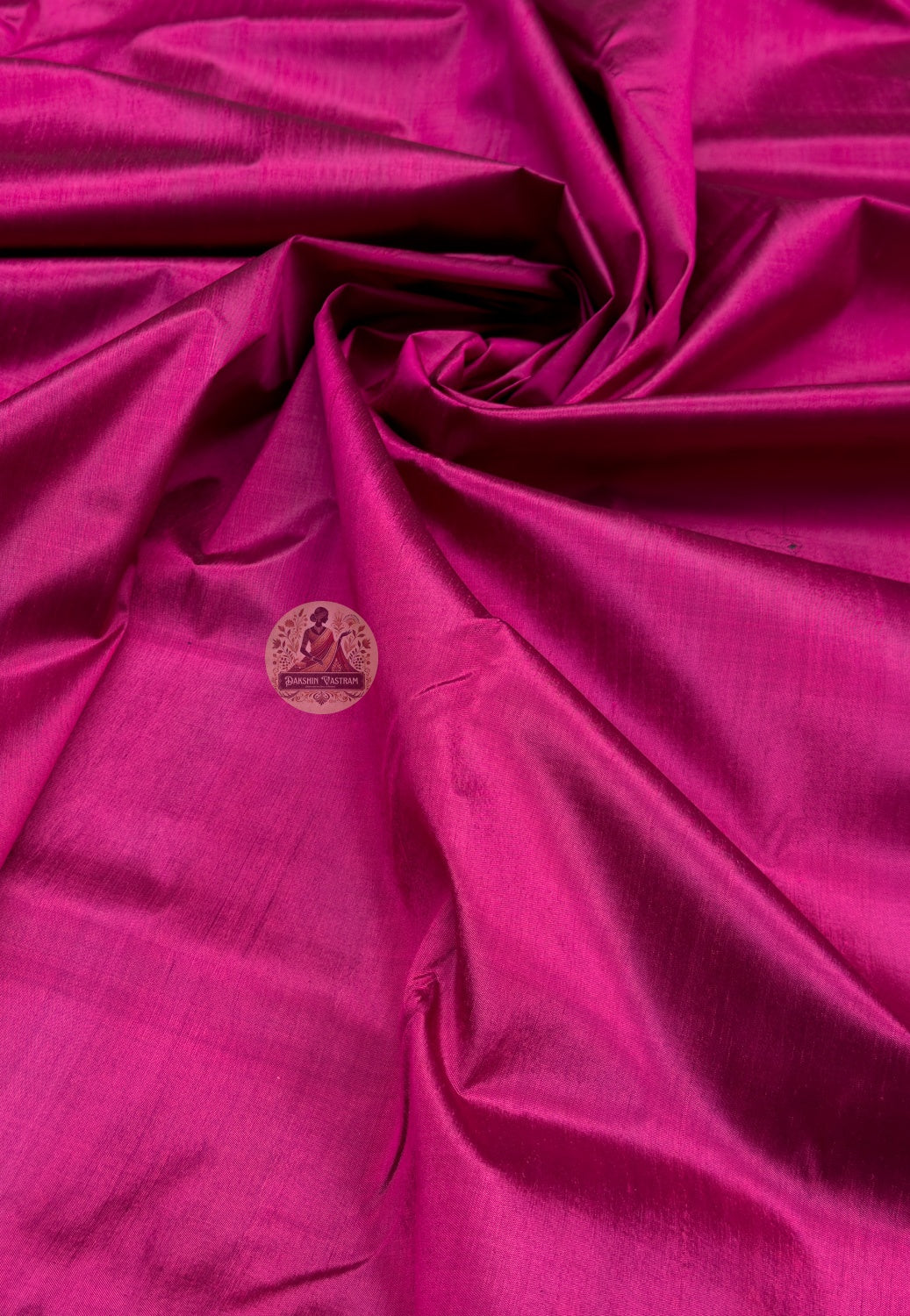 Full saree view of magenta Bishnupur handloom silk saree with a continuous plain design