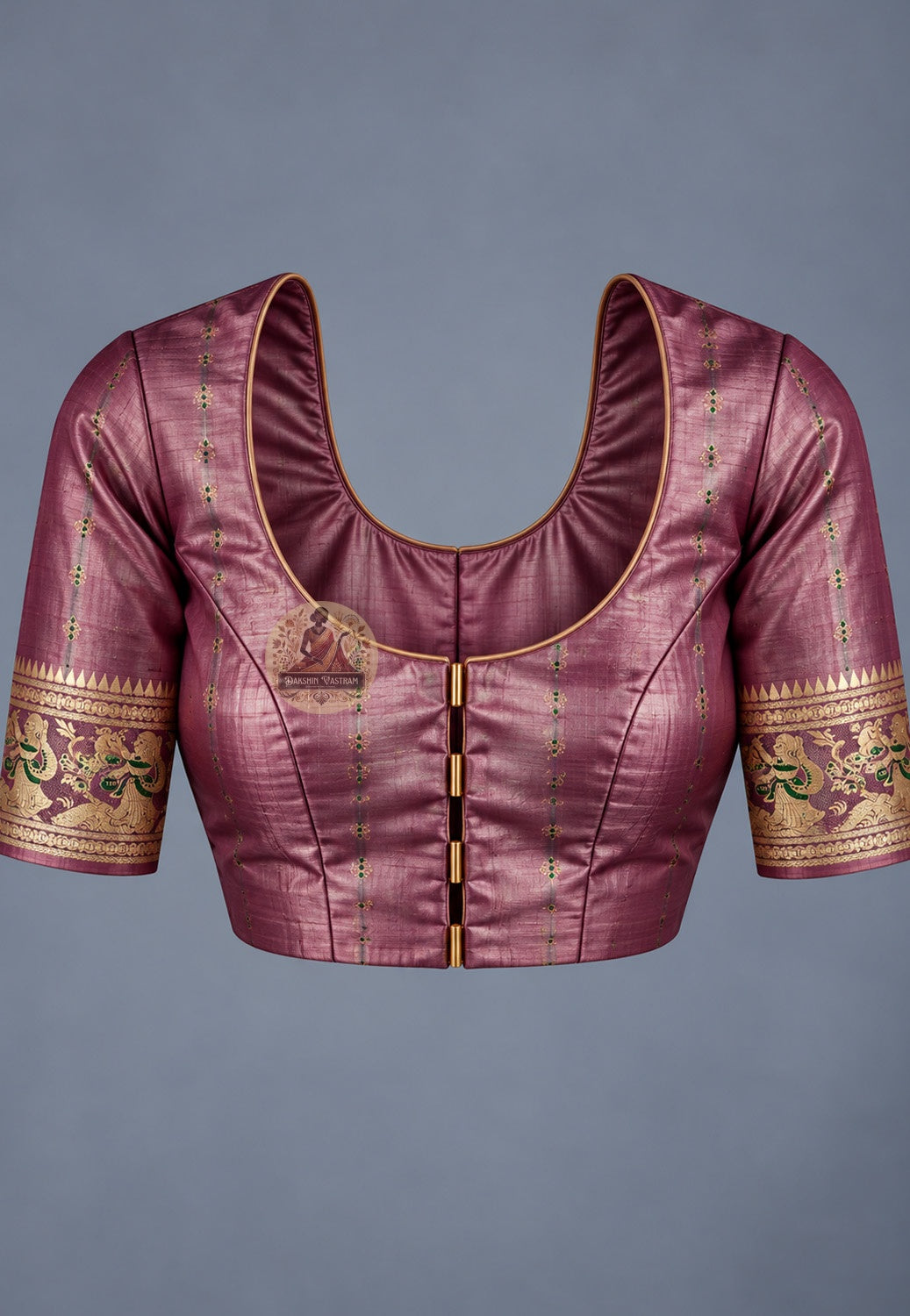 Matching blouse piece included with Swarnachari pure silk Bengal heritage golden zari saree, pre-woven in the same Swarnachari silk by West Bengal handloom artisan weavers