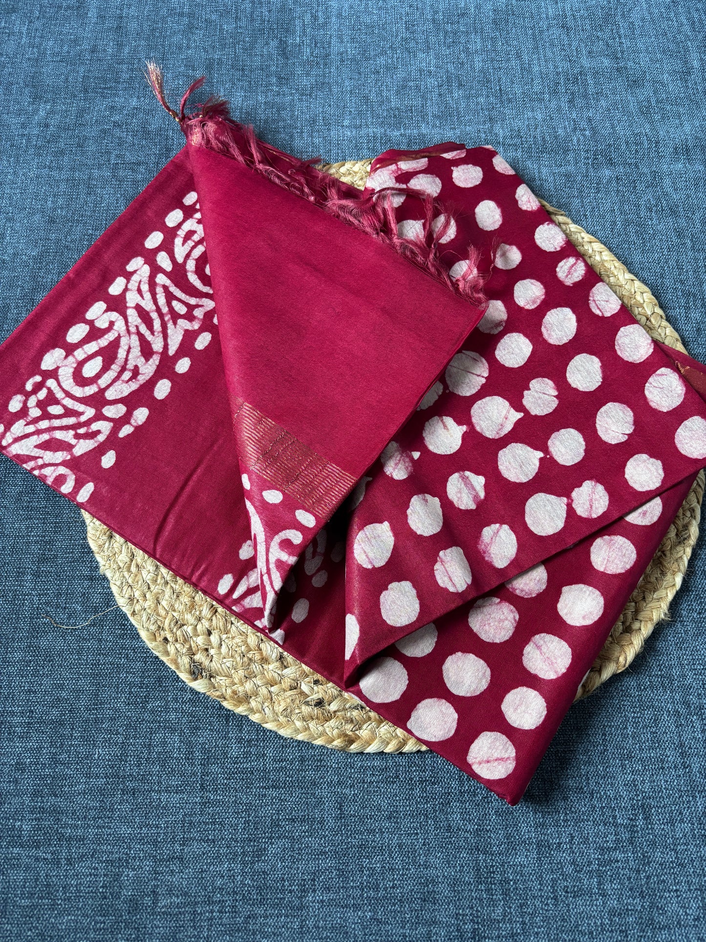 Buy mul cotton saree online – Rear view with pallu detail