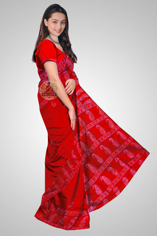 Shop Katan Silk Saree online – Side view showcasing texture and pleats