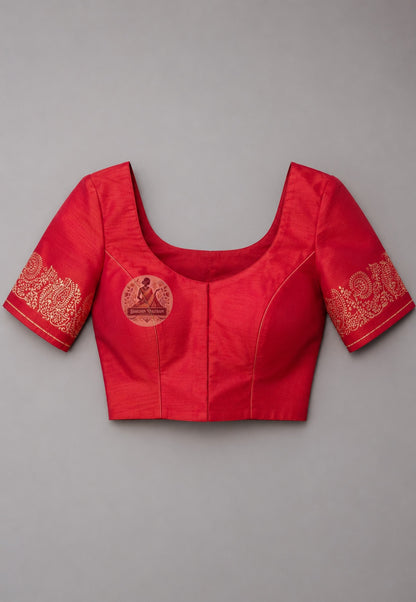 Blouse piece of Bishnupur Katan silk saree with handwoven Bengal border, conscious luxury silk, wedding occasion wear