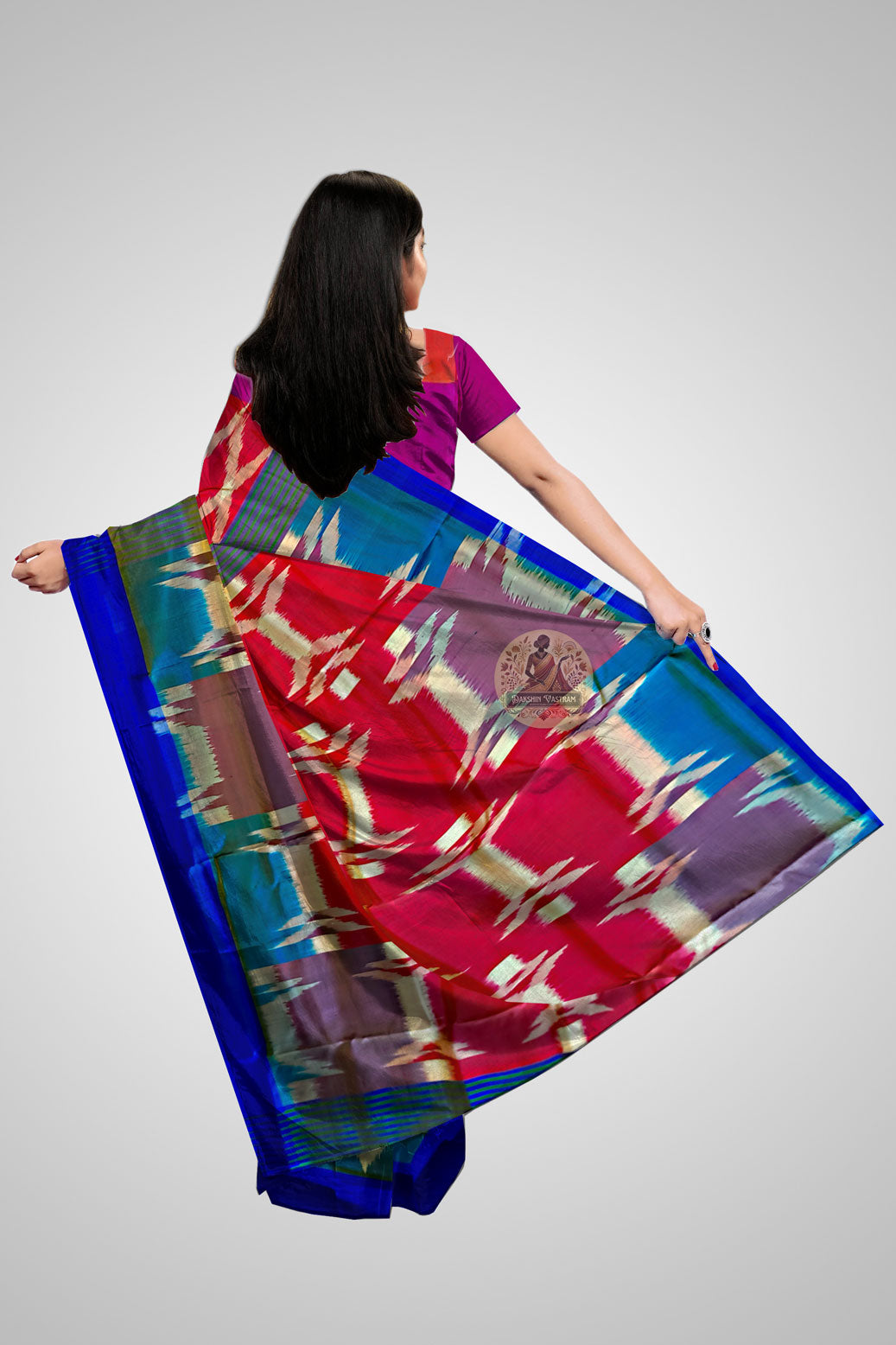 Buy Pure Silk Sarees – Rear view with traditional pallu design