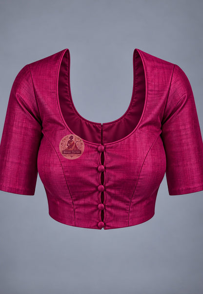 Blouse paired with magenta Bishnupur silk saree in a matching magenta shade