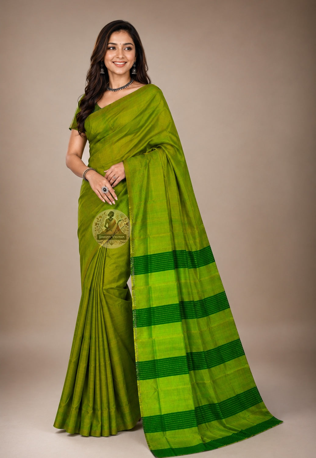 Bishnupur Pure Katan Silk Saree in deep jewel tone, handwoven in Bengal with traditional temple motifs, draped elegantly on an Indian model