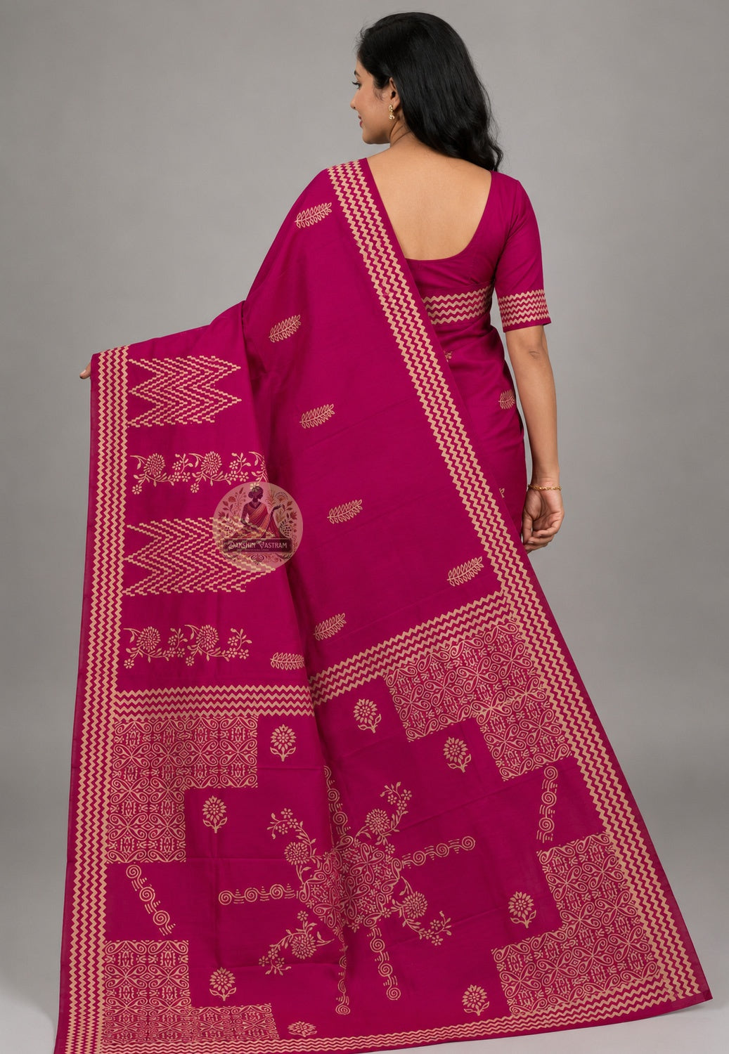 Rear view of Bishnupur Baluchari Silk Saree displaying the ornate pallu with Dashavatara and Ramayana-inspired woven motifs in fine Katan silk