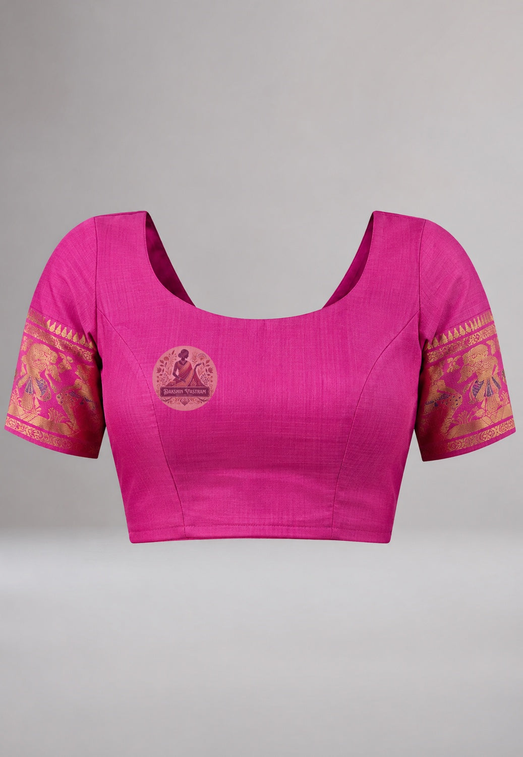 Matching unstitched blouse piece of premium Swarnachari silk saree in pure handloom silk with golden zari border trim, included with saree for tailoring — part of the story waiting to be told