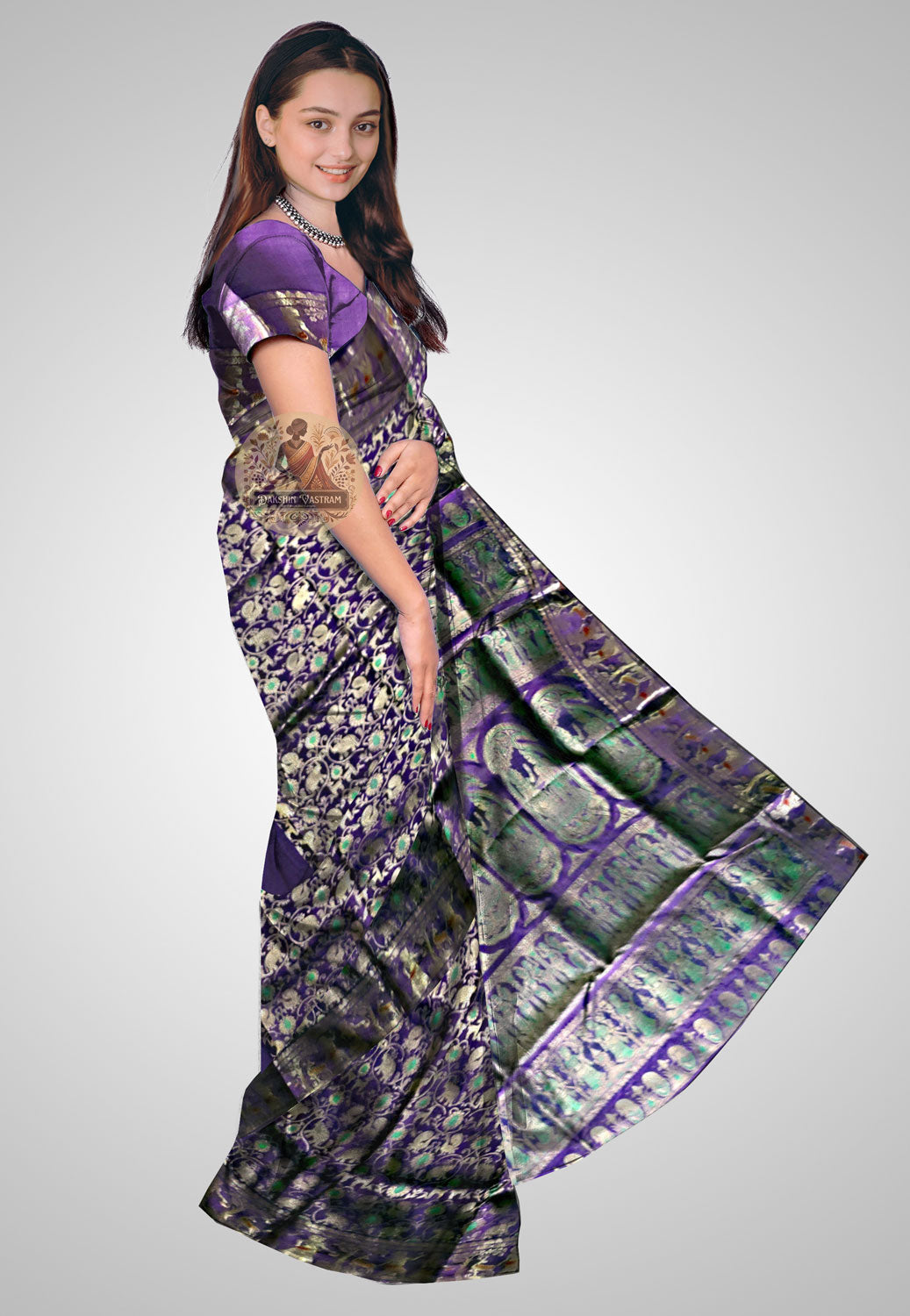 Buy Handloom Swarnachari Pure Silk Saree online – side view