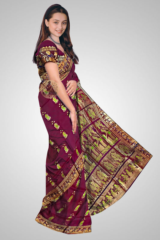 Shop Bengal Swarnachari Saree online – Side profile of zari drape