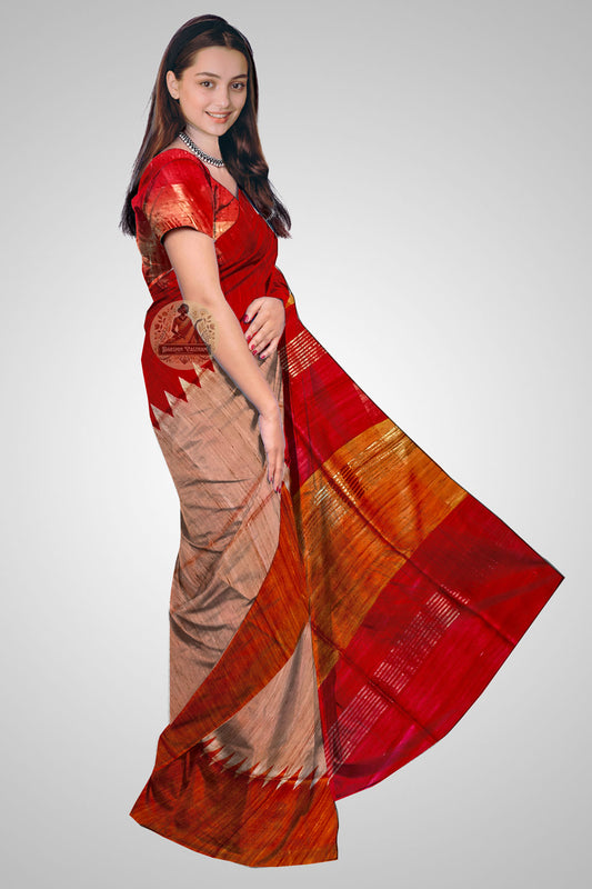 Shop Handloom Tussar Saree online – Side profile highlighting texture