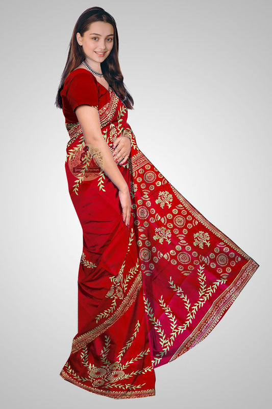 Shop Katan Silk Saree UK – Elegant silk saree side view with drape