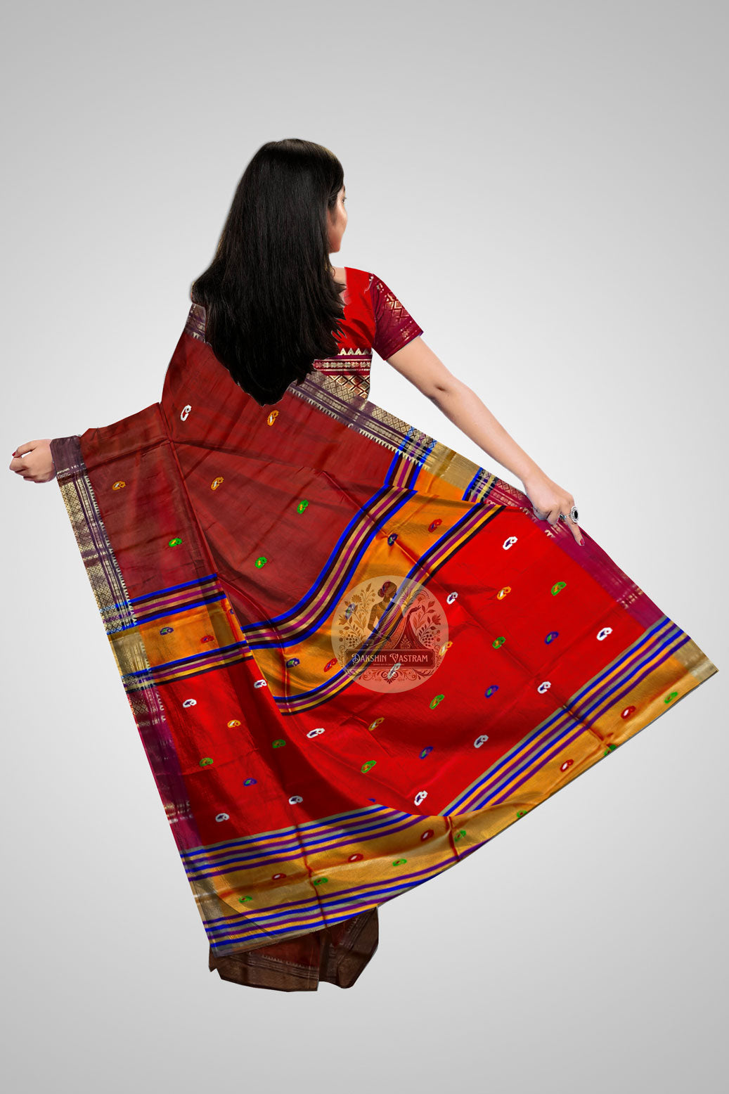 Shop Indian Pure Silk Saree online – Rear view of handwoven silk